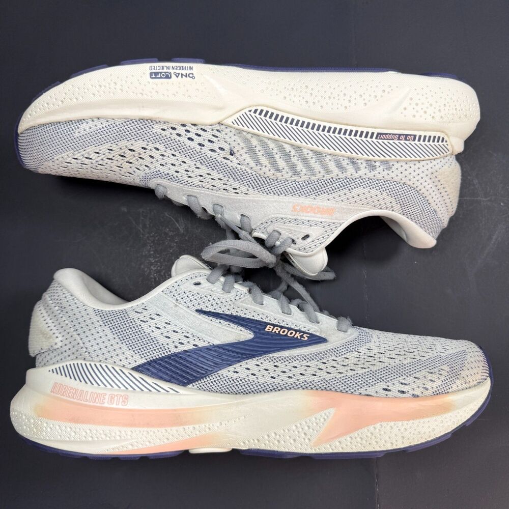 Brooks Adrenaline GTS Shoes Womens Size 9.5 Gray Peach Running Gym Running